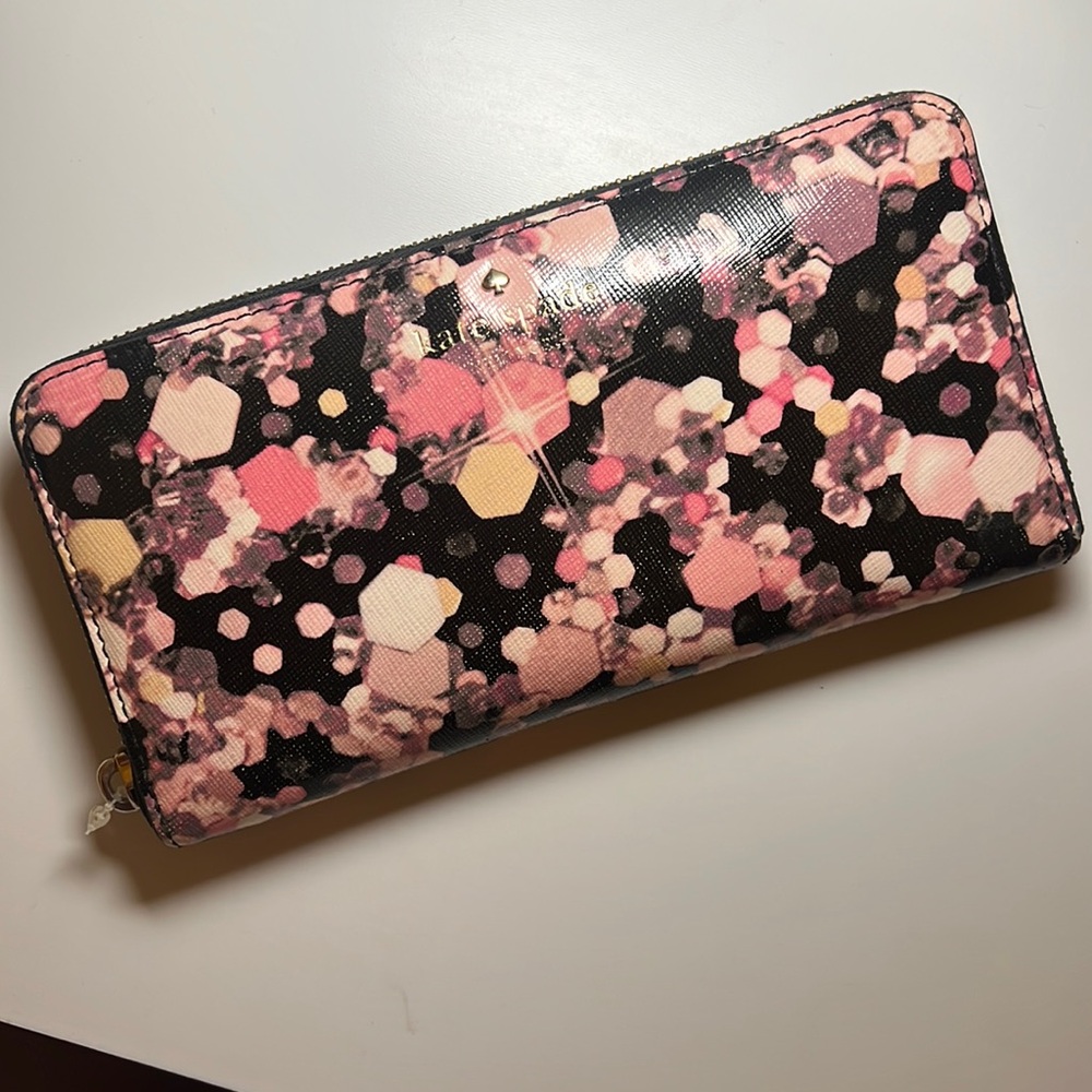 Kate Spade large zip-around continental wallet, pink gold and black